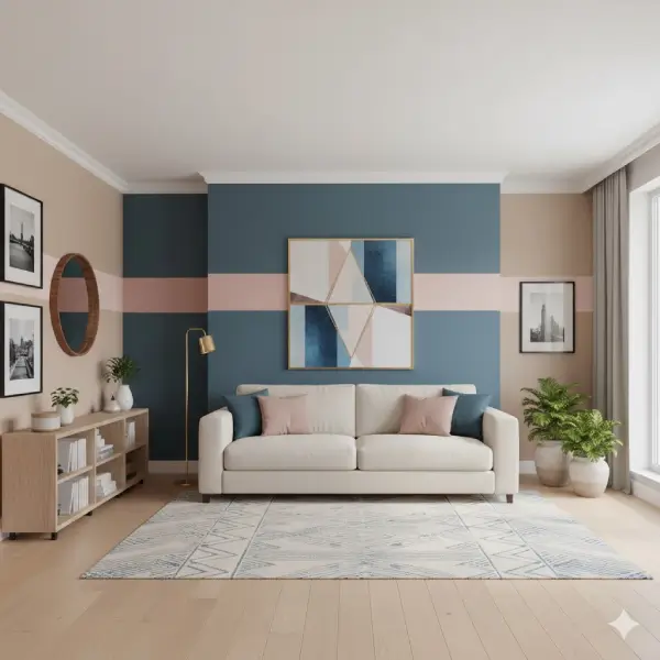interior colour combination with blue and beige walls and minimalist décor